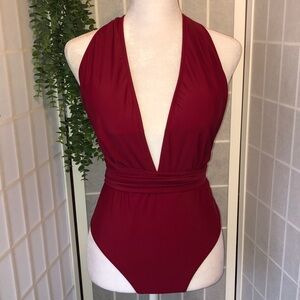 Women's One-Piece Swimsuit in Cranberry, Size Small